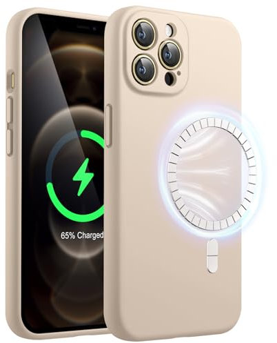 JETech Magnetic Silicone Case for iPhone 12 Pro Max 6.7-Inch, Compatible with MagSafe, Phone Cover with Camera Lens Full Protection (Gold)