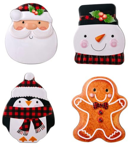 BESTonZON 4 Stück Weihnachten Metalldose Keksedose Blechdose Plätzchendose Gebäckdose Weihnachtsmann Schneemann Lebkuchenmann Pinguin Form Metallbox Aufbewahrungsbox für Weihnachten Geschenk