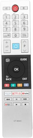 CT-8543 Control Remoto Compatible con Toshiba TV 32L2863DG 32L3863DG 40L2863DG 49L2863DG 32W2863DA 43V5863DG 49V5863DG 55U2963DG Sustitución Controlador con PrimeVideo Netflix Youtube Botones