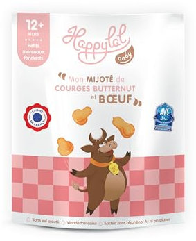 Happylal Baby Repas Halal Bébé 12 mois | Mijoté de Courges Butternut, Bœuf | Petits pots Certifiés Halal | Diversification alimentaire bébé | Fabriqué en France | Lot 10 x 220g