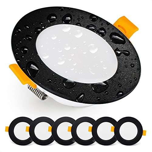 E EMOS EMOS Downlight LED Einbauleuchten 4000K neutralweiß Set 6 LED Spots IP54 Feuchtraum, Badezimmer LED Einbaustrahler 230V, rund, 5W, 500 Lumen, Schwarz