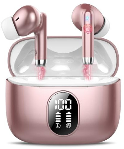 QXQ Auriculares Inalambricos, Auriculares Bluetooth, Reproducción de 40H, IPX7 Impermeable,Cascos Inalambricos Bluetooth Diseño Portátil, Control Táctil, Carga Rápida USB-C