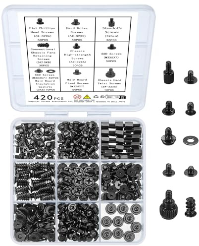 420pcs Computer Screws, Motherboard Standoffs Kit for Motherboard Laptop Computer Case PC Fan HDD SSD Hard Drive Computer Fan Replacement Screws