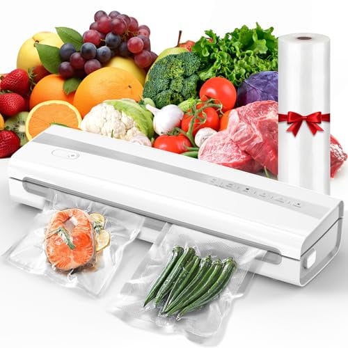 Kejector Vakuumiergerät- Multifunktions Vakuumierer mit 5m Vakuumrolle, Beutelschneider, Vakuumschlauch, Trocken-/Feuchtigkeitsmodus, ideal für Lebensmittelkonservierung, Sous Vide Garen