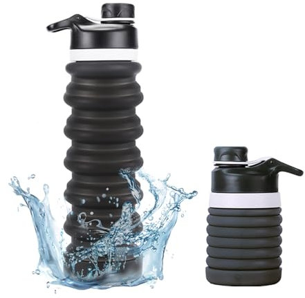 NAVTUE Faltbare Trinkflasche, 550 ml Faltbar Wasserflasche für Reisen, Fitnessstudio, Wandern, Büro, Camping (Schwarz)