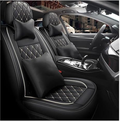 SPLACK Autositzbezüge Leder Auto Sitzbezug Capes Auto Full Set Innen Zubehör Für Peugeot Für 207 206 2008 308 307 SW 407 Autositzschoner(Black Yellow,DE)