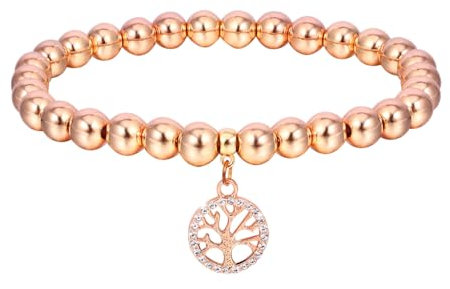Eigso Arbre de Vie Pendentif Rose Or Bracelet pour Femme Hommes Argent Cuivre Perles Gemmes Bracelet pour Femme Homme
