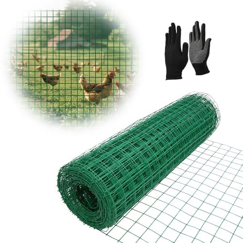 uyoyous 1Mx30M Green Wire Mesh Fencing Roll Multipurpose PVC Coated Galvanised Wire Garden Poultry Netting Mesh Hole Spacing 6cm x 6cm for Outdoor Vegetables Garden Fruits Plants Animals