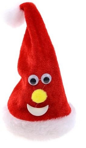 ELLUG Singende und Schwingende Weihnachtsdekoration – 16cm Mit „Ho Ho Ho“ Sound und Bewegungsfunktion, Batteriebetrieben (3X AA) (Nikolausmütze)