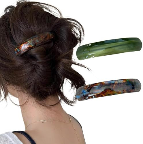 Ypkia 2 Stück Französische Haarspangen Damen Dünnes Haar Automatische Haarspange Groß Für mitteldickes Haar Clips(Bernstein, Grün) (Bernstein, Grün)