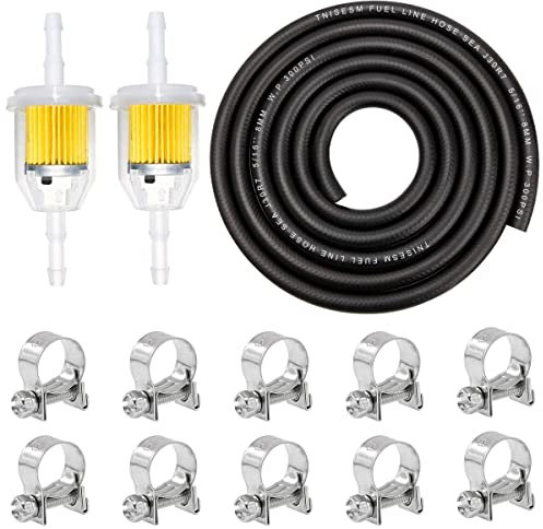 mxuteuk 5/16Inch (8MM) Inch ID Fuel Line kits, 2 Meter / 6-Foot Fuel Line + 2Pcs 1/4 Inch X 5/16 Inch Gas Inline Fuel Filters with Magnet +10 Pcs 15/32''-9/16'' Mini Fuel Hose Clamps Adjustable