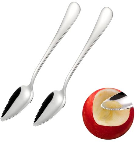 Erismithh Stainless Steel Fruit Scraping Spoon 2pcs Silver Grapefruit Spoons Serrated Spoon with Non-Stick Plating Spoon for Kiwi, Dessert, Apple, Citrus Fruit