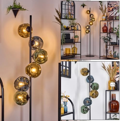 HOFSTEIN Stehleuchte Ripoll, Stehlampe aus Metall/Glas in Schwarz/Gold/Blau/Grün, Leuchte im Retro/Vintage-Design (Ø Schirme 15 cm), Fußschalter, 160 cm, E14, Wohnzimmer, Schlafzimmer, Flur, Büro