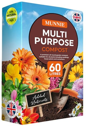 Munnie 60L Multi-Purpose Fertiliser Soil Bag – Eco-friendly Soil Seed Compost, Nutrient Rich Mix for Potting, Growing Garden, Outdoor, Indoor, Houseplant Seed Plants