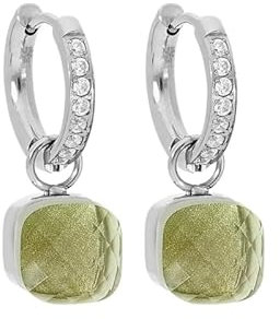 Qudo Firenze deluxe Creolen silber Ohhringe Edelstahl mit Zirkonias (olivine)
