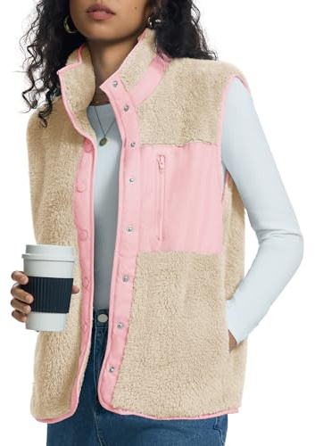 Kistore Teddy Fleece Weste Damen Ärmellose Weste Stehkragen Teddyjacke S-XL | Weste Leicht,Fleece Ärmellos,Teddyfell Weste,Teddywesten Lang