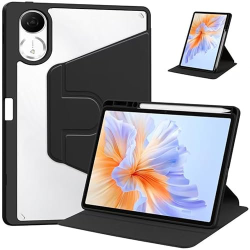 Tieeyivv Coque pour Xiaomi Redmi Pad 2 2025 11 Case avec Porte Pencil, Étui Housse de Protection Rotation à 360 Degrés Support, Cuir PU + PC Transparent Coque (Noir)
