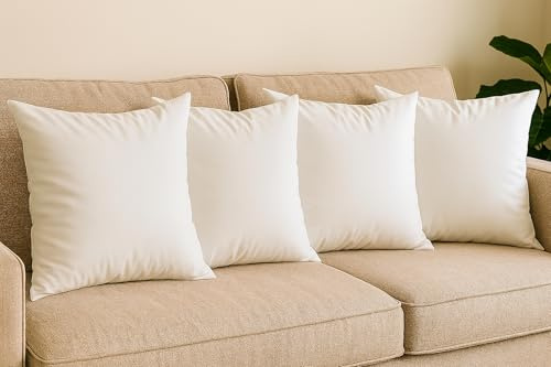 Hans-Textil-Shop 4er Set Kissenbezug 40x40 cm Weiß – Baumwolle Linon, Uni Kissenhüllen mit Reißverschluss, pflegeleicht, schadstoffgeprüft, Sofakissen Dekokissen Made in EU