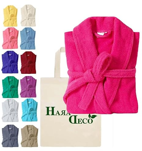 HaraDeco Albornoz Rizo Americano Algodón Natura 380gsm para Hombre | Batas Sin Capucha con Cinturón y 2 Bolsillos, Absorción Rápida Tacto Suave para Hogar Hostelería y Regalos