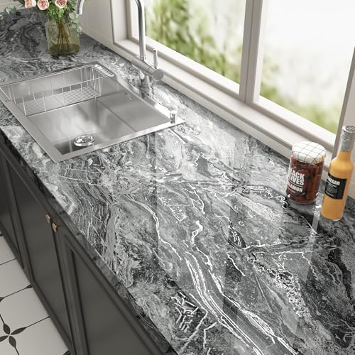 ReWallpaper Silver Marble Wallpaper Peel and Stick 60CMx5M Thick Sticky Back Plastic for Kitchen Worktop Shelves Grey Marbled Wallpaper Restroom Waterproof Living Room Wallpapers Modern