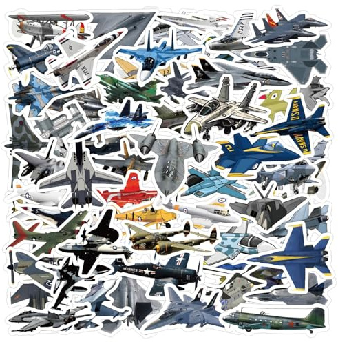 Nymora 60 Stück Flugzeugaufkleber Vinyl Sticker Set, Kampfjet & Verkehrsflugzeug Sticker Journaling, Wasserdichte Aufkleber für Auto, Laptop, Koffer, Kinder