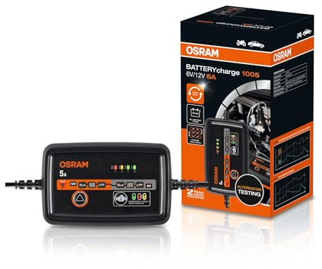 OSRAM BATTERYcharge 1005, Batterieladegerät 6V/12V, Intelligentes 5A Ladegerät, für AGM, EFB, Blei & Lithium, mit Erhaltungsmodus