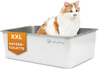 Lucky-Kitty Katzenklo Edelstahl XXL, Weiß ohne Haube, 60x40x20 cm