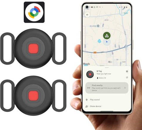 Traceur Chien & Chat pour Android sans Abonnement, Localisateur Android pour Collier, Compatible avec Google Find Hub, Imperméable et Durable,Noir-Deux