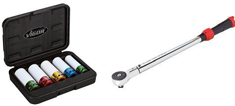 VIGOR V2257 Schlagschrauber-Steckschlüssel-Satz, 5teilig + Drehmoment-Schlüssel, 40 - 200 Nm, V3441