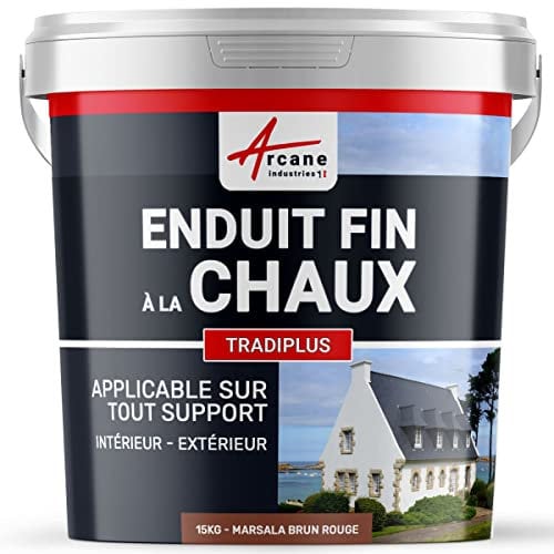 Enduit fin à la chaux, décoration, intérieure, extérieur, maison : Tradiplus - 15 kg (jusqu'à 14 m²) Marsala Brun Rouge - ARCANE INDUSTRIES