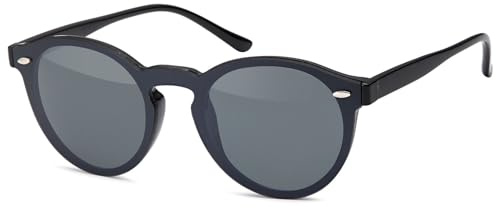 styleBREAKER Monoglas Sonnenbrille mit Flachgläsern und Kunststoff Bügel, runde Glasform, Unisex 09020081, Farbe:Gestell Schwarz/Glas Grau Volltönung