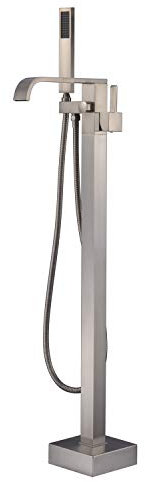 Artiqua Freistehende Badewannenarmatur Wannenfüller gebürstetes Nickel Bodenhalterung Wasserhähne Messing Einzelgriff mit Handbrause