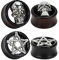 TBOSEN 2 or 4 STK Antiqued Skull Holz Double Flared Ear Ohr Plug Saddle Organic Schwarz Areng Flesh Tunnels Gauges 8mm - 25mm