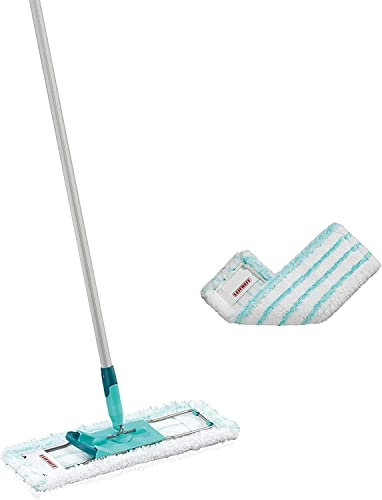 Leifheit rückenschonender Bodenwischer Profi XL Micro Duo inkl. Ersatzbezug Micro Duo aus Mikrofaser, Wischer für Fliesen und Steinböden mit großer Wischbreite, 360° Drehgelenk und Click-System
