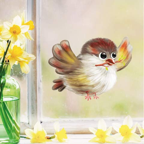Wandtattoo Loft Fensterbilder Frühling Spatz Motiv – A4 Bogen, Wiederverwendbar – Frühlingsdeko Fenster Kinderzimmer, Frühlingsbild Fenster, Fensterdeko Frühling, Fensterfolie Frühling Selbstklebend