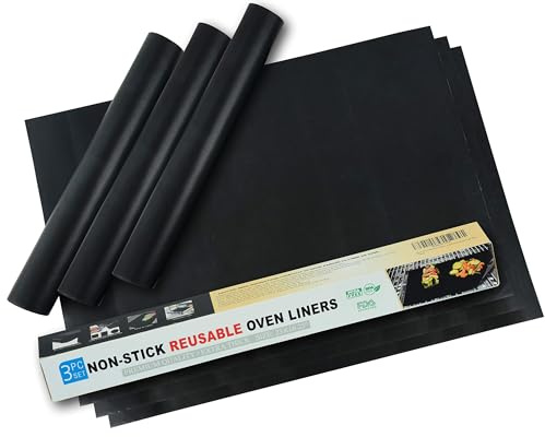 Oven Liner For Bottom Of Electric & Gas Oven- Reusable Heavy Duty Premium Quality Non Toxic Fume Free | Heat Resistant 500 Degrees | Zero Clean Guards Protects Ovens From Spills Drips Non-Stick 3 Pack