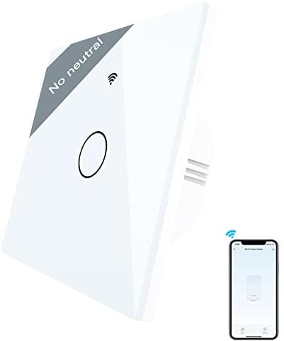 MoesGo Smart Alexa Lichtschalter RF433 Wlan Touch Schalter ohne neutralleiter mit Smart Life/Tuya app, Alexa und Google Home 1 Weg Weiß