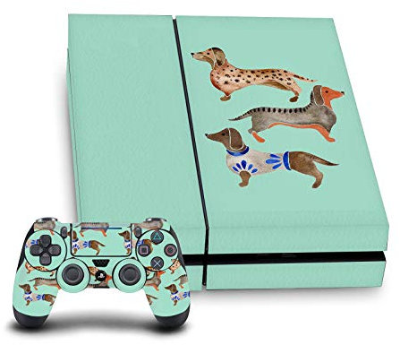 Head Case Designs Offizielle Zugelassen Cat Coquillette Dachshunde Kunst Mix Vinyl Haut Gaming Aufkleber Abziehbild kompatibel mit Sony Playstation 4 PS4 Console and DualShock 4 Controller Bundle