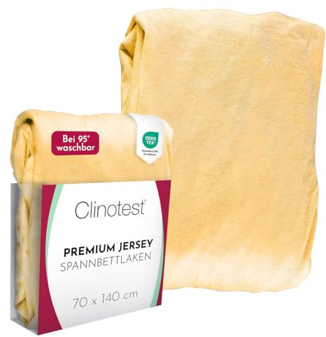 Clinotest Jersey Spannbettlaken 70x140 cm - 100% Baumwolle, Oeko-TEX Zertifiziert, Bettlaken für Kinderbetten & Matratzen mit Einer Dicke von bis zu 10 cm – Sonne