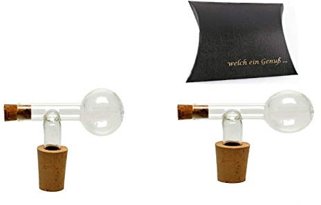 H-BO Ausgießer aus Glas 2 Glaskugelportionierer mit Naturkork in 2 Größen Dosierer (für verschiedene Flaschenöffnungen) Echtglas in Geschenkverpackung