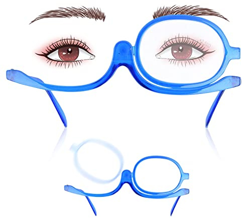 Eyeglasses for Makeup Application, Makeup Glasses with Magnify Eye Rotating Makeup Glasses for Women Makeup Essential Tool(Blue +250)