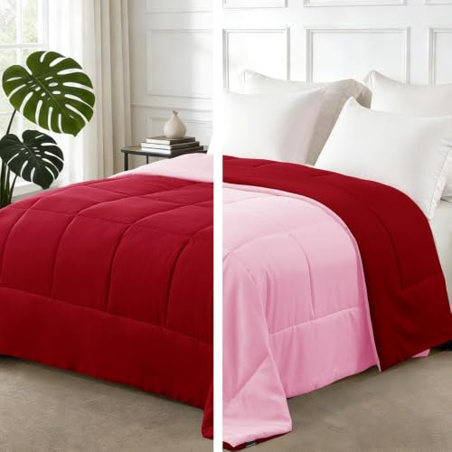 Exclusivo Mezcla Bettdecke ohne Bezug in 135x200 cm Steppdecke Sommerdecke | 220 GSM, Leicht, Weich, Atmungsaktiv, Schlafdecke für Sommer, Ganzjahresdecke, Maschinenwaschbar, Rot/Rosa