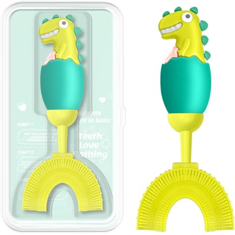 ZMRZ U-Shaped Toothbrush for Kids Ages 2-7,Soft Food-Grade Silicone for Sensitive Gums,360° Teeth Cleaning Design,Training & Travel-Friendly Toddler's Toothbrush (Light Green, U Shaped)