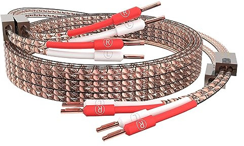 Tertullus High End Lautsprecherkabel 2m VS903 mit reiner Kupfer-Bananenstecker,konfektioniert,99,999% OFC Flacher Kupferkern / 17AWG (1,0 mm²) HiFi Audio Lautsprecher Boxenkabel Transparent