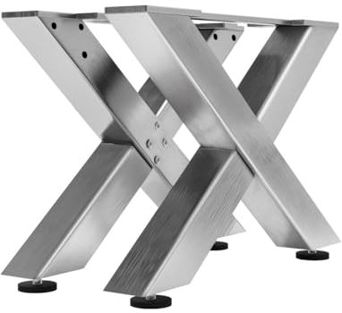Juana | Tischbeine Metall Edelstahl | 2 Stück X Form Tischkufen | Tischgestell B68xH36 cm | Möbelkufen für Couchtisch, Hocker