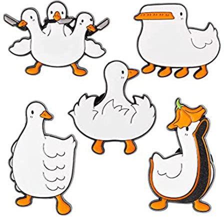 Aboniton Cartoon Animal Enamel Pins for Women/Men Funny Duck Enamel Pins Cute Duck Metal Enamel Brooch Three-headed White Goose Animal Badge Pin for Backpack Clothes Hats