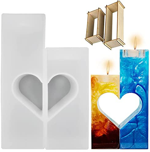 JS MOLD Kerzenhalter Silikonformen, 2 Stück Herzform Teelichthalter Resin Gießformen, Kerzenständer Epoxidharz Formen Kerzenformen Zum Gießen für Kerzenhalter,Valentinstag, Hochzeit deko