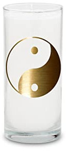 MAGISCHE Kerze Weiß mit dem goldenen Etikett Ying & Yang ca. 14 cm
