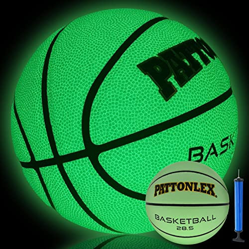 PATTONLEX Basketballball, leuchtet im Dunkeln, Größe 15,2–72,4 cm, für Damen und Mädchen, Verbundleder, für drinnen und draußen, Nacht-Basketball, leuchtend, Grün