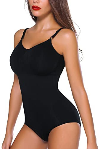 Joyshaper Body Sculptant Femme Gainant Ventre Plat Invisible Bodysuit Shapewear Push Up Body Gainant Minceur avec Bretelles Ajustable, Noir, XL